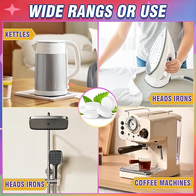 Kettle Descaler Tablet, 20 Packs Water Bottle Cleaning Tablets Removes Hard Water Buildup, Efficient Citric Acid for Kettles Cleaner, Limescale Remover Tablet for Coffee Machines, Garment Steamers