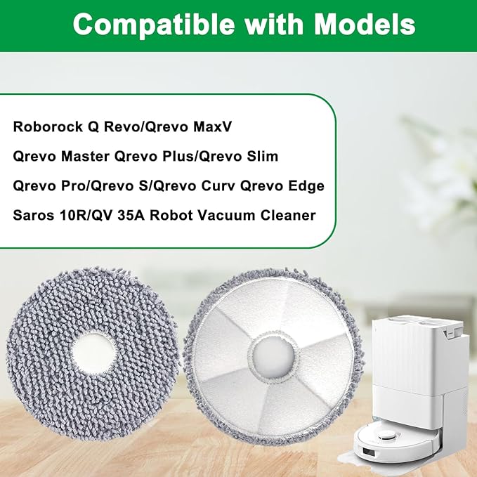 10 Pack Mop Pad Replacement Parts for Roborock Qrevo QV 35A/S5V/ Saros 10R/CurvX/Edge S5A/QV 35S/Saros Z70/Curv S5X/Qrevo S/Qrevo Pro/Qrevo Plus/Qrevo Master/Qrevo Slim/Qrevo Curv/Qrevo Robot Vacuum