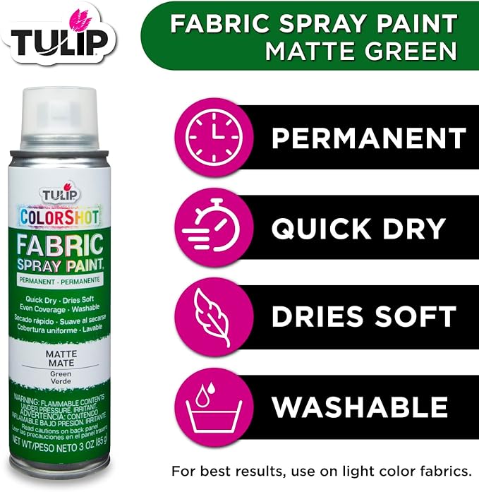 Tulip ColorShot Instant Fabric Spray Paint, Permanent Color Spray-On Fabric Paint, 3oz, Green