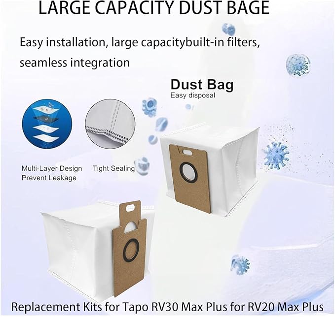 Replacement Tapo Accessory-9 Vacuum Dust Bags, Compatible RV30 Max Plus / RV20 Max Plus, Vacuum Dust Bag, Parts, Accessories