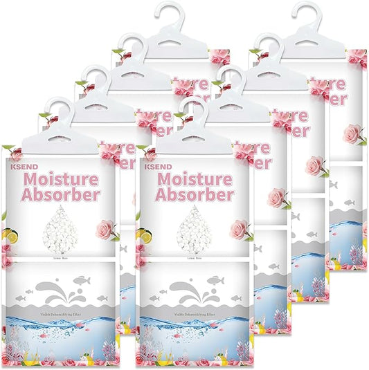 Moisture Absorbers 8 Packs - 9.8 oz Dehumidifier Bags, Portable Moisture Hanging Bags for Closet, Bathroom and Kitchen, Lemon Rose Scent, 11.8" x 6.3"