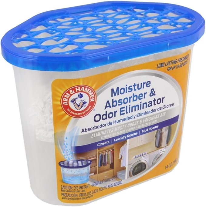 Arm & Hammer Moisture Absorber & Odor Eliminator 14oz Tub, 3 Pack - Eliminates Musty Odors & Freshens Air for Closets, Laundry rooms, Mud Rooms, white
