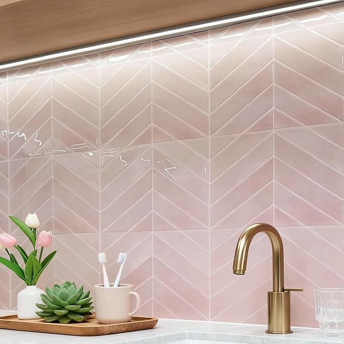 Peel and Stick Backsplash for Kitchen,New Upgrade Herringbone Premium Kitchen Backsplash,Stick on Subway Tile Peel and Stick Backsplash,Pink 10-Sheet.