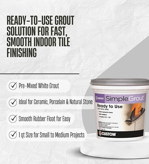 SimpleGrout Indoor White Grout 1 qt Bundle with QEP Rubber Grout Float – Premixed Tile Grouts for Shower, Mosaic, and Floor Repairs – Gift Set (2 Items)