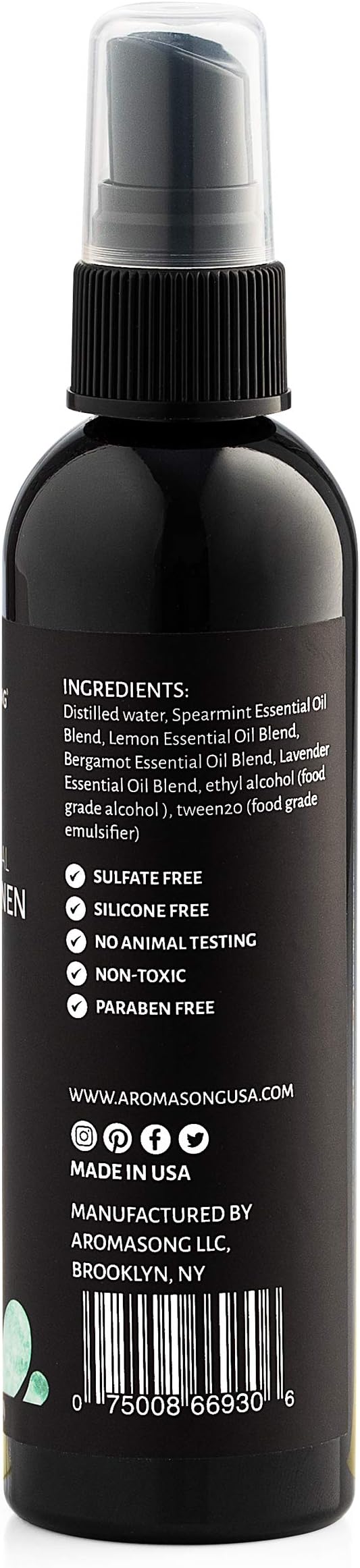 Aromasong All Natural Room & Linen Spray, Green Tea Scent, for Bedding, Sheets, Couches, Pillow, Fabric Freshener Spray for Bed Sheet, Odor Eliminator Air Freshener All Natural Fragrance Oil Spray.