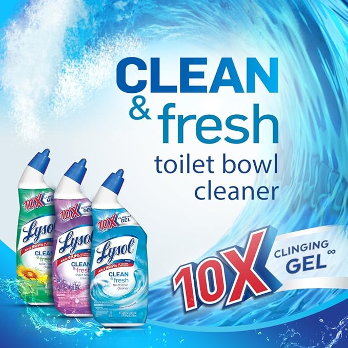 Lysol Toilet Bowl Cleaner Gel, For Cleaning and Disinfecting, Stain Removal, Forest Rain Scent, 24oz (Pack of 4)
