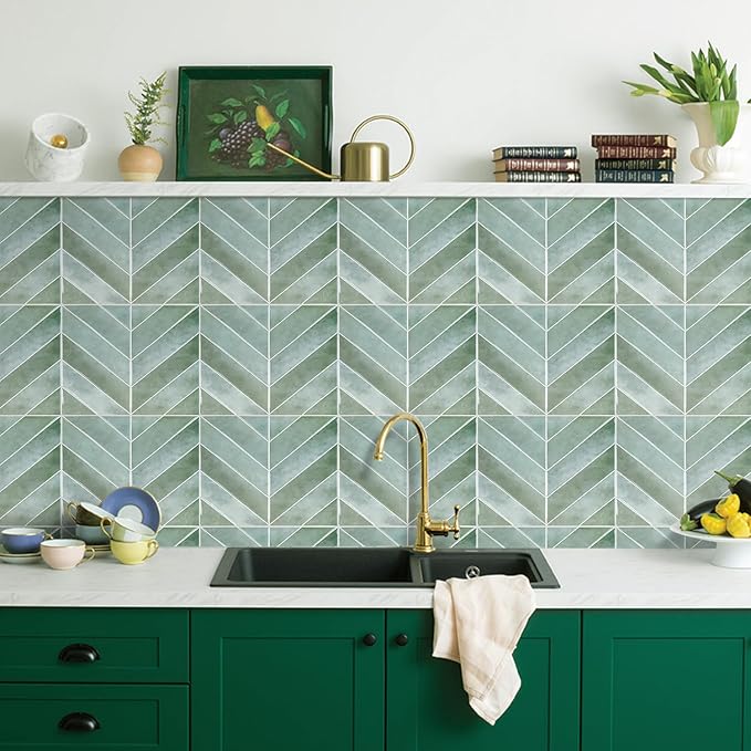 Peel and Stick Backsplash for Kitchen,New Upgrade Herringbone Premium Kitchen Backsplash,Stick on Subway Tile Peel and Stick Backsplash,Green 10-Sheet.
