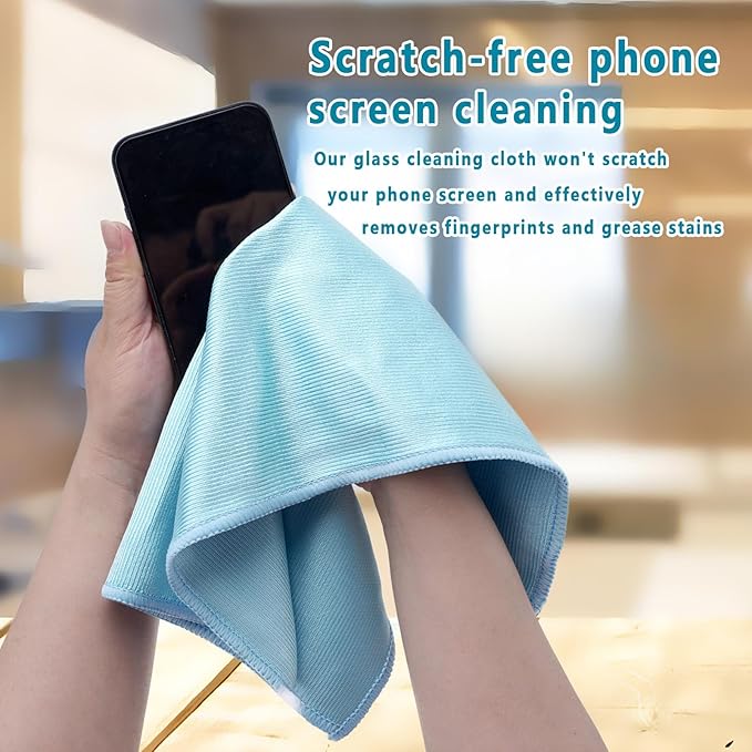 6 Pack Glass Cleaning Cloth Microfiber Cleaning Cloth for Window Eyeglass Jewelry Windshields Mirrors and Stainless Steel (Blue)