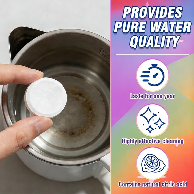 Kettle Descaler Tablet, 20 Packs Water Bottle Cleaning Tablets Removes Hard Water Buildup, Efficient Citric Acid for Kettles Cleaner, Limescale Remover Tablet for Coffee Machines, Garment Steamers