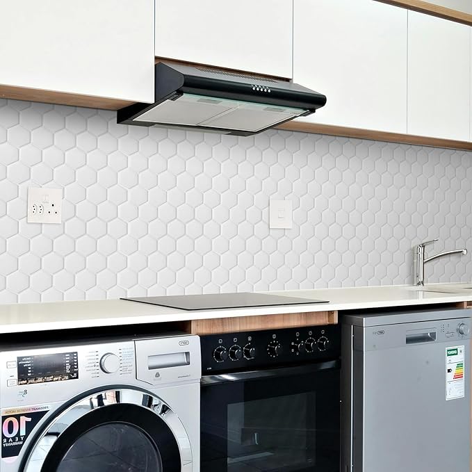 10-Sheet Hexagon Peel and Stick Backsplash for Kitchen, New Upgrade Premium Extra Thicker Design 3D Self Adhesive Wall Tiles, Large Stick on Tiles for Kitchen and Bathroom (12" x 12")