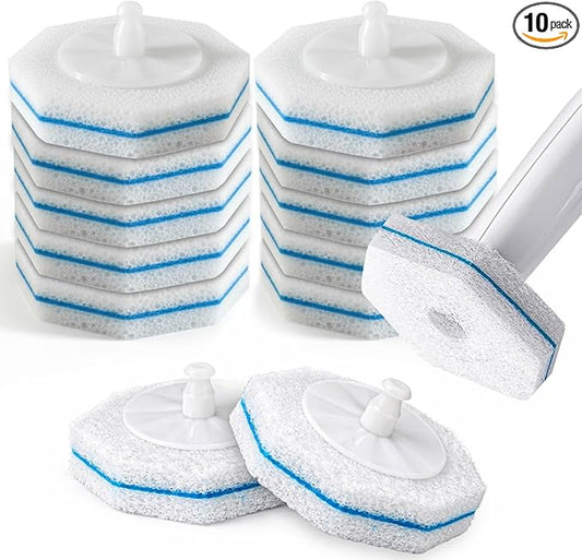 Disposable Toilet Cleaning Wand Refills | Preloaded Scrubbing Pads for Toilet Bowl Cleaning, Disinfecting, & Stain Removal, No-Touch Design | 10 Count