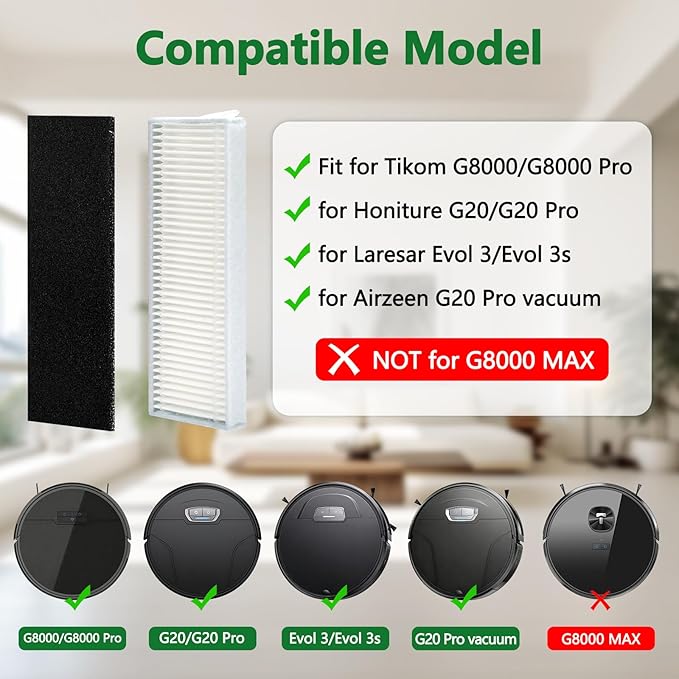 10PCS Hepa Filter for Tikom G8000/ G8000 Pro, for Honiture G20/ G20 Pro, for Laresar Evol 3/ Evol 3s, for Airzeen G20 Pro Vacuum Cleaner Replacement, 1 Cleaning Brush (Not for G8000 MAX)