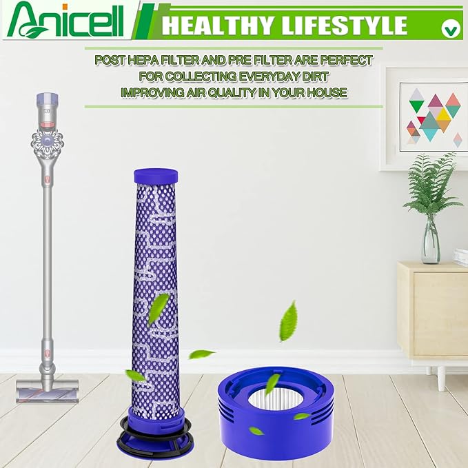 Replacement Filter Compatible with Dy.son V8 V7 SV10 Animal & Absolute Cordless Vacuum Replacements, Replace Part # 965661-01 & 967478-01, 1 Pre-Filter+1 Post HEPA Filter+1 Brush