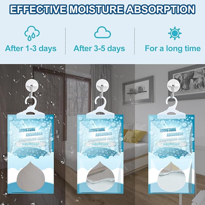 Moisture Absorbers Packets - 20 Pack Hanging Moisture Absorbers Dehumidifier Bags for Closet Bathroom Kitchen, Fragrance Free Humidity Absorber Packs, Removes Moisture & Odors