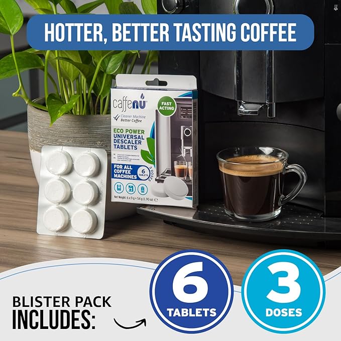 Caffenu Descaling Tablets Pack of 6. Coffee Machine Descaler Tablets. Compatible with Jura, Mellita, Siemens, Phillips and Saeco. Remove Limescale & Build-up. Complete the Barista Kit
