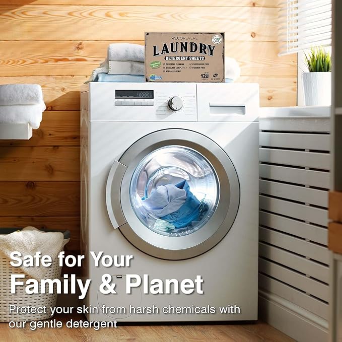 Laundry Detergent Sheets - Eco Friendly Hypoallergenic for sensitive skin, Natural Plant Based Washer Sheets, Travel Laundry Detergent, Chemical Free, Sandalwood Scent (64cnt/128 Small Loads)