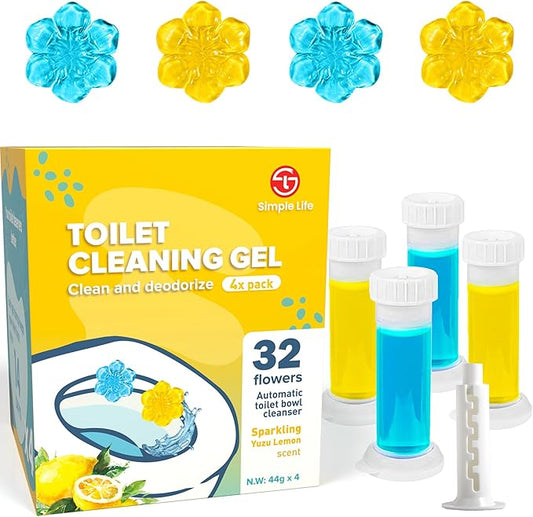 Simple Life Toilet Gel Stamp – Fresh Flower Scent, Anti-Limescale Toilet Cleaner Gel, Deodorizing & Long-Lasting Freshness, 32 Stamps, Blue & Yellow