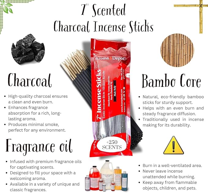 Aroma Depot 7 Inch Cherry Incense Sticks – 7” Charcoal Incense, 85–100 Count (1 Pack), 30–45 Minute Burn