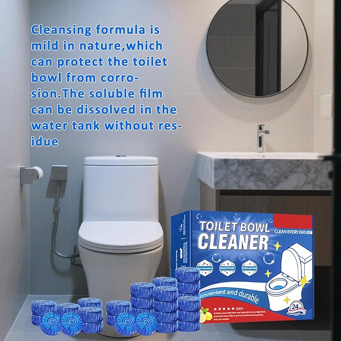 Toilet Cleaning Tablets | Fast-Dissolving, Long-Lasting Freshness | 12/24 Count | Safe for All Toilets, Septic Tanks & Pipes (24)