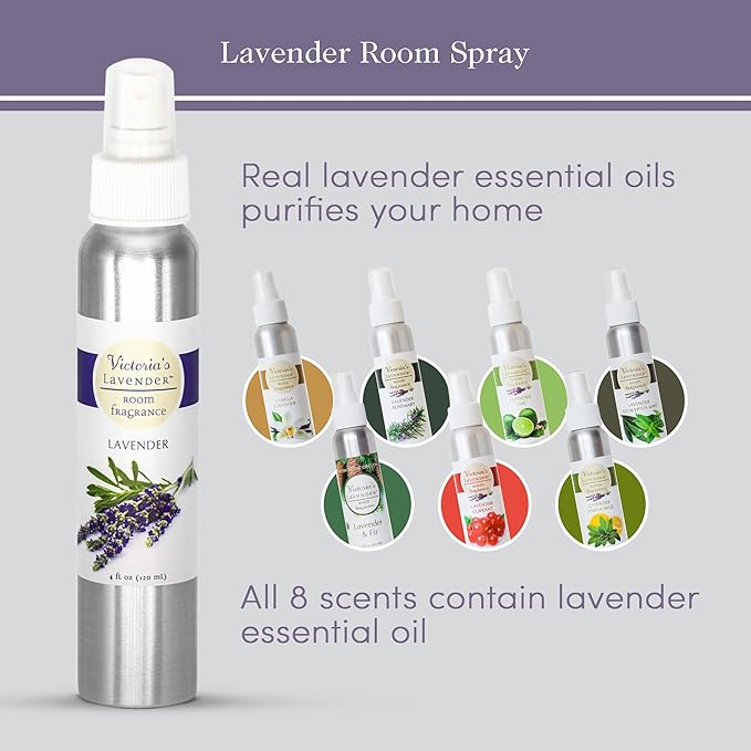 Victoria's Lavender Room Fragrance Spray - Air Freshener & Odor Eliminator - Lavender Spray - Luxury Essential Oil Scent for Home & Bathroom - Aromatherapy Relaxation & Stress Relief - 1 Pack, 4 oz