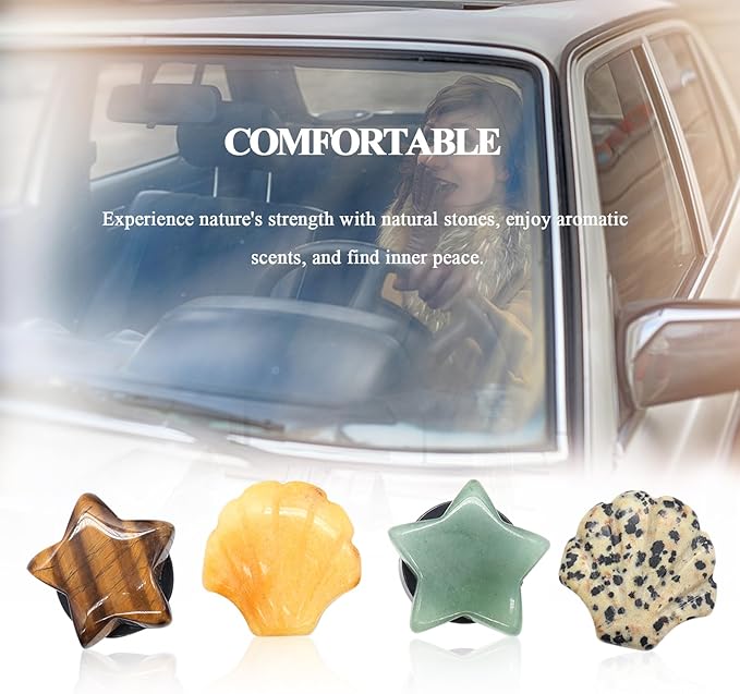 Boho Car Vent Clips,4pcs Beach Car Decor Air Freshener Diffuser Vent Clips,Pentagram Stars Seashell Natural Stone Decoations for Women,Best Wishes for Lover and Friend
