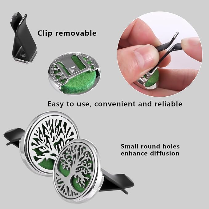 Car Air Freshener Diffuser Vent Clips - Aromatherapy Essential Oil Diffuser Tree of Life Car Clip with 20 Refill Pads, Gift for Women/Men