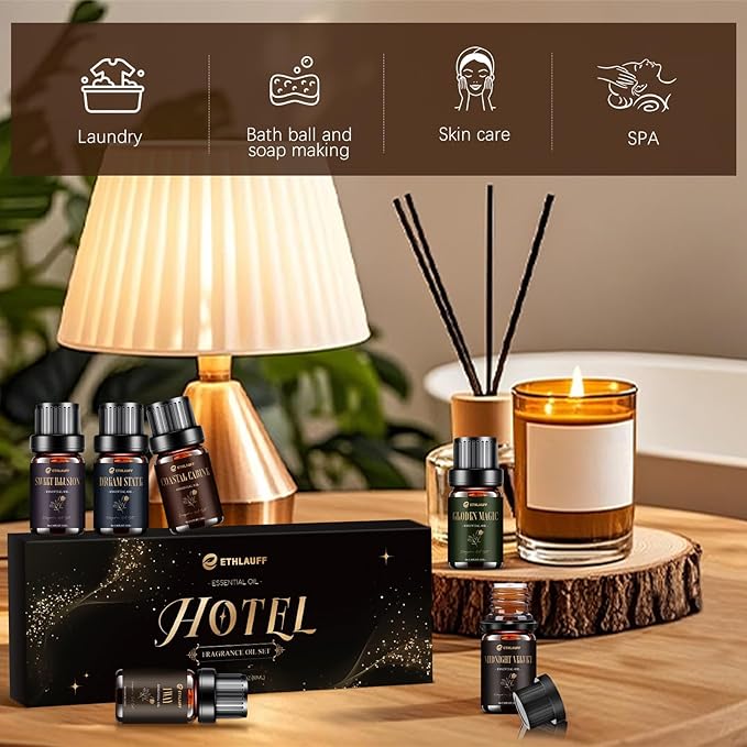 Hotel Diffuser Oils, Hotel Collection Diffuser Oil, Luxury Essential Oil for Diffuser, Soap & Candle Making Scents - 1 Way, Dream State, Coastal Cabine, Gloden Magic