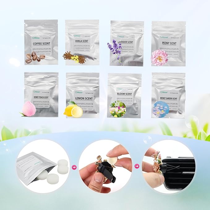 32pcs Honey Peach Car Air Freshener Refill Fragrance Tablets,8 Pack Peach Car Scents Pads for Air Freshener Vent Clips,1.7cm/0.7inches Diameters Aromatherapy Pads