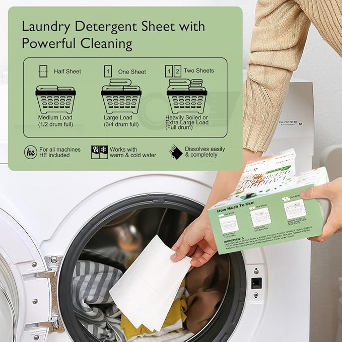 Orighty Laundry Detergent Sheets, 60 Count, Fresh Linen Scent, Eco-Friendly, Hypoallergenic, Portable, No Plastic Jug, 120 Loads