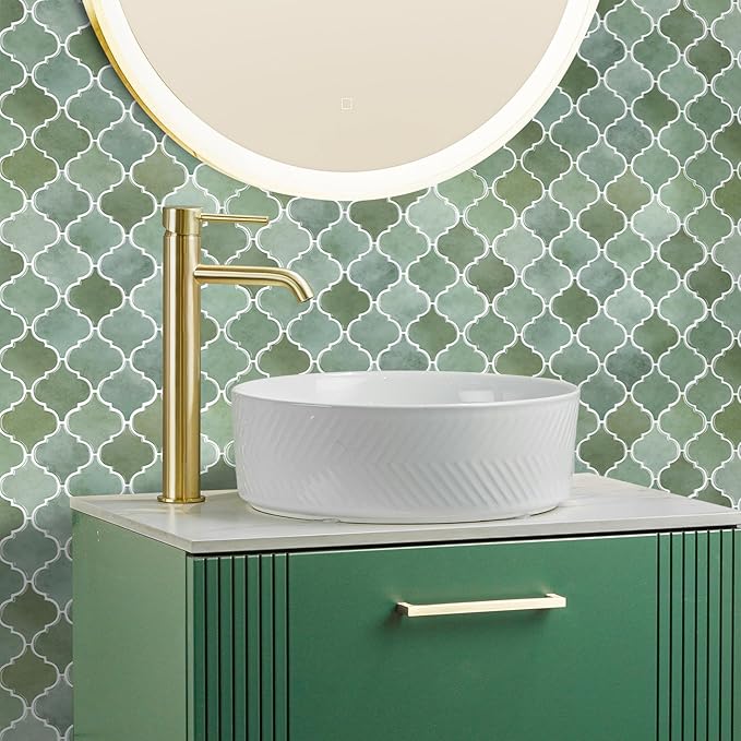 Arabesque Peel and Stick Backsplash for Kitchen, Thicker Design 3D Self Adhesive Wall Tiles, 12"x12" Peel and Stick Wall Tiles, Mix Green 10-Sheet Stick on Tile for Kitchen and Bathroom.