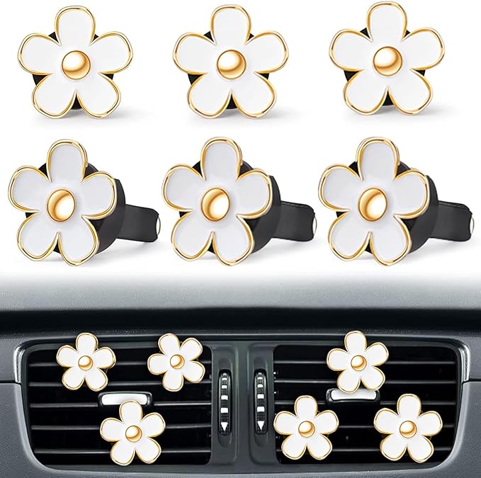 6 Pcs White Daisy Flower Air Freshener Outlet Clip Cars Conditioning Perfume Clips Charm Car Interior Decor Accessories for Women Girls Christmas Gifts