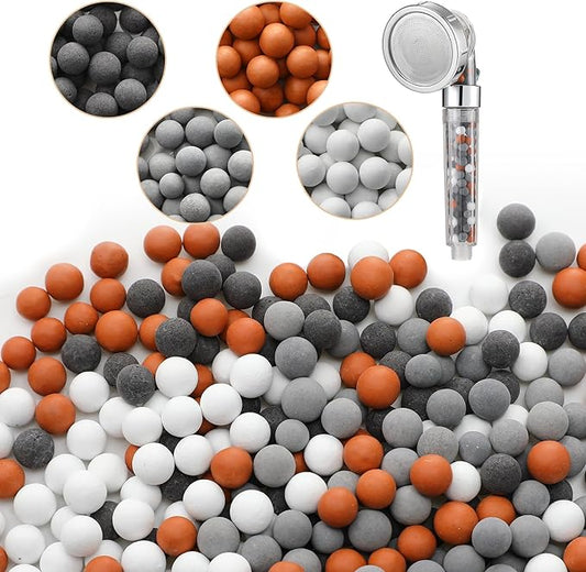 Patelai Replacement Anion Mineral Shower Head Bead Refills Purifying Water Mineral Bead Filtration Stone Ball for Filtered Shower Head, Diameter 7-8 mm(280.0 Grams,Orange, Gray, White, Black)