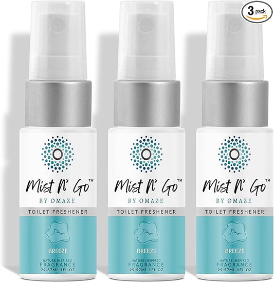 Mist N??Go by Omaze Travel Bathroom Spray for Toilet Spray Odor Eliminator - Travel Toilet Spray for Bathroom Air Freshener Spray for Bathroom Deodorizer - Breeze Travel Size (1oz x3)