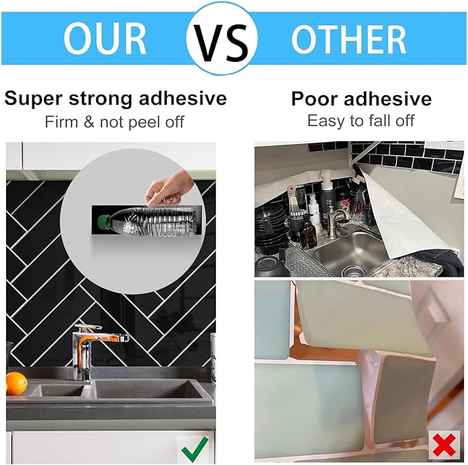 24-Pieces Peel and Stick Tiles for Kitchen Backsplash, New Upgrade Design 12" x 3"SPC Subway Backsplash Tiles, Marble Black Premium Finger Tiles, Peel and Stick Backsplash for Kitchen.