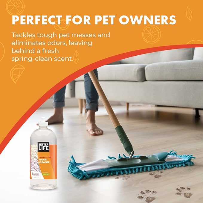 Better Life Floor Cleaner - Liquid Multipurpose Cleaner for Wood, Tile, Laminate, Vinyl, Bamboo - Hardwood Floor Cleaner for Mopping - Citrus Mint 32oz
