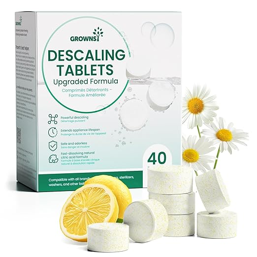 Descaling Tablets for Bottle Washer, Plant-Based Formula with Lemon & Chamomile, Sterilizer & Warmer, 40 Count, Descaler Limescale Remover, Removes Hard Water & Milk Residue