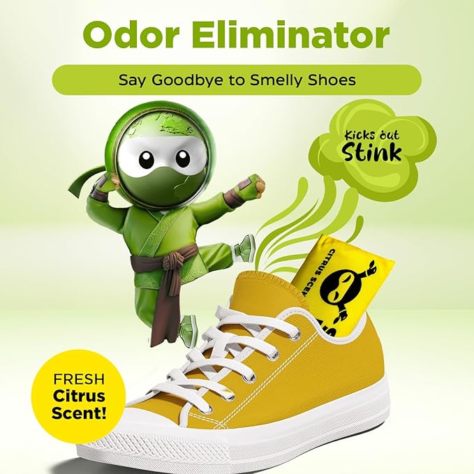 Shoe Ninja Shoe Deodorizer - Shoe Odor Elimination with Activated Charcoal, Versatile and Reusable Shoe Smell Remover, Boxing Glove Deodorizer, and Shoe Freshener, Great for Sports - 1 Pack Count of 2