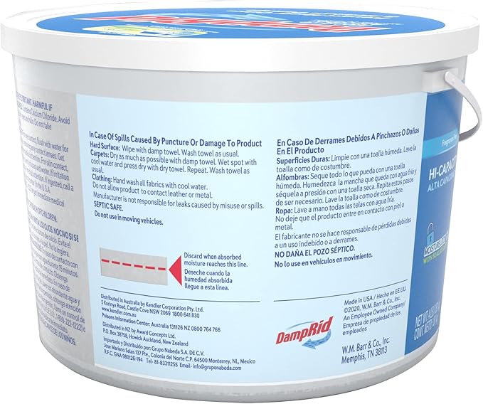 DampRid Moisture Absorber Hi-Capacity Bucket, 4 lb., Fragrance Free, For Fresher, Cleaner Air in Large Spaces, Lasts Up To 6 Months, No Electricity Required