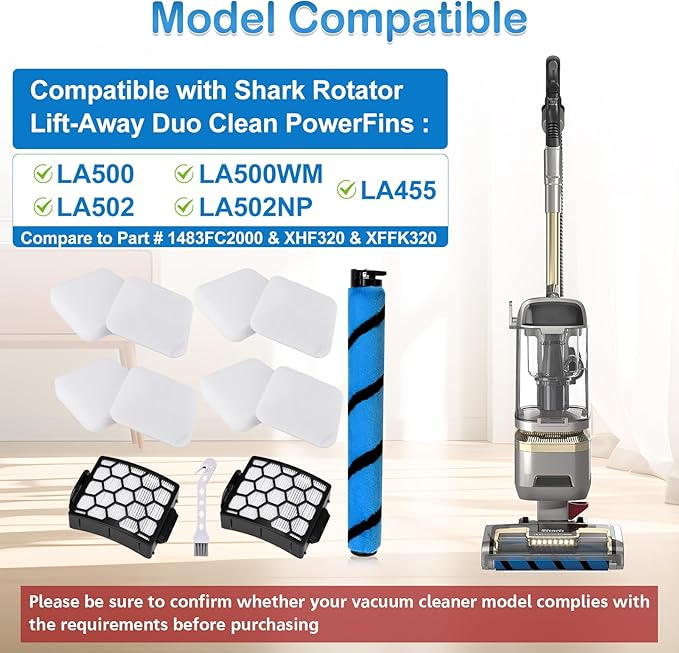 LA502 LA500 LA455 Brush Roller Filter Replacement for Shark Lift-Away ADV DuoClean PowerFins LA502 LA502NP LA500 LA500WM Upright Vacuum, Replaces Part XHF320 XFFK320 1483FC200