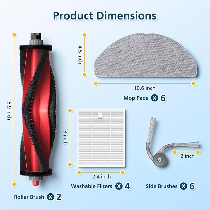 Replacement Parts Accessories Compatible with Roborock Q7 M5+/ Q7 M5/ Q7 L5/ Q7 L5+ Robot Vacuum Cleaner, 2 Roller Brushes, 6 Mop Pads, 6 Side Brush, 4 Filters, 1 Cleaning Brush & 1 screwdriver