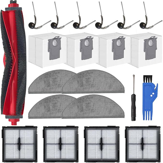 21 Pcs Q10 X5 Accessories Kit for Roborock Q10 X5+/Q10 X5 Robot Vacuum Replacement Parts, 1 Main Brush, 4 HEPA Filters, 4 Mop Pads, 4 Dust Bags, 6 Side Brushes, 2 Tools