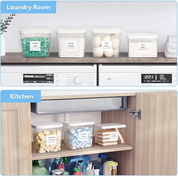 Lifewit 5 Pcs Laundry Pods Container with Pop-up Lid, Dryer Sheet Holder, Laundry Room Organization Storage Jars for Washing Powder, Soap, Scent Booster Beads, 2700 +4500ml/0.72+1.2gal