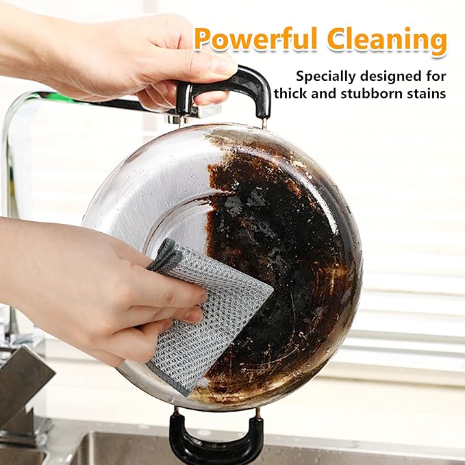 15PCS Multipurpose Wire Dishwashing Rag,Non Scratch Wire Dishcloth, Reusable Steel Wool Scrubber,Non-Scratch&Quick-Drying&Odor-Resistant Multi-Purpose for Kitchen,Bathroom Cleaning (15)