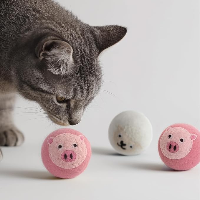 Wool Dryer Balls XL 6-Pack with Felt Box - 100% Pure Wool, Eco-Friendly Fabric Softener, Reduces Wrinkles & Drying Time, Anti-Static, Hypoallergenic, Reusable for 1000+ Loads (Pink Pig)