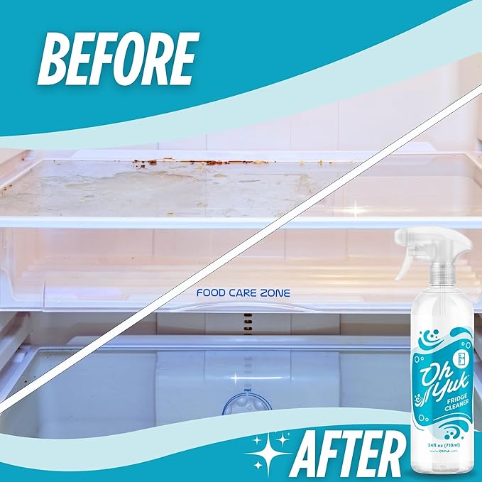 Oh Yuk Fridge Cleaner – Spray + Concentrate Combo | Makes 5 Bottles | Cleans Inside Refrigerator for Spotless, Food-Contact Safe Surfaces | Biodegradable, Vegan | Tackles Sticky Messes & Dried-On Food