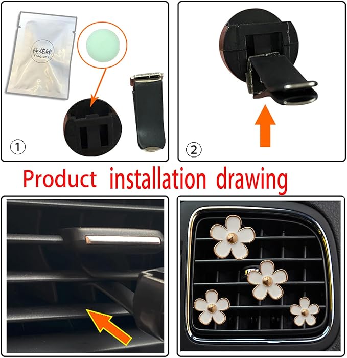 Daisy Air Vent Clips, 4 Pcs Cute Flower Car Air Conditioning Outlet Clip Car Air Freshener Clip Charm Car Inter Decor Accessories for Women (White)