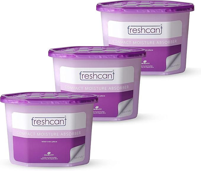 Freshcant Moisture Absorber Bundle, Room and Closet Freshener, Moisture and Odor Absorber for Home, Rooms, Basement, Garage, Prevents Musty Odor, Controls Moisture, Pack of 3, Lavender Scent