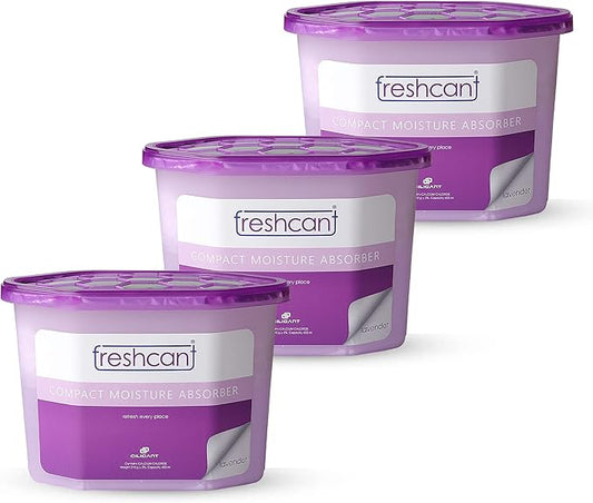 Freshcant Moisture Absorber Bundle, Room and Closet Freshener, Moisture and Odor Absorber for Home, Rooms, Basement, Garage, Prevents Musty Odor, Controls Moisture, Pack of 3, Lavender Scent
