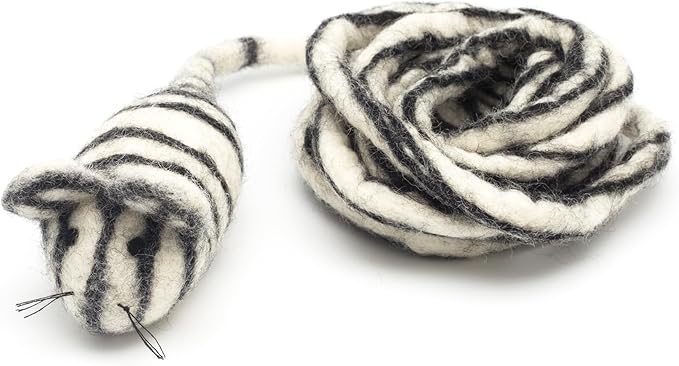 Glaciart One Felt Mouse Cat Toy – Soft Fuzzy Enrichment 100% Natural Wool - Interactive Catnip Play Cat Toy Set - Safe for Pets, Non-AZO Colored Dyes - 100” Long