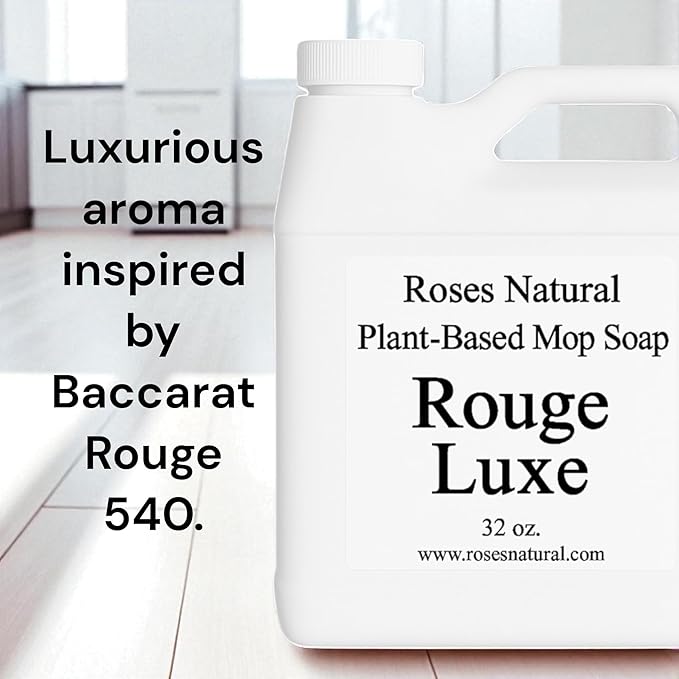 Plant-Based Floor Cleaner Mop Soap – 32 oz | Streak-Free, Highly Scented, Concentrated Mop Solution for Tile, Vinyl, Hardwood & Sealed Floors | Non-Toxic, Eco-Friendly (Rouge Luxe)